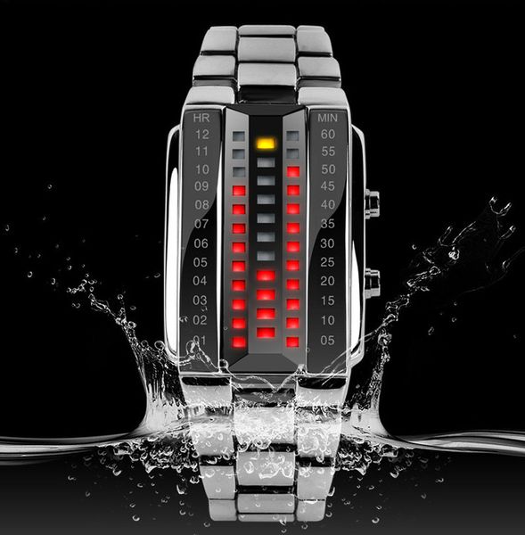 

gold fashionable luxury men's women black stainless steel date digital led bracelet sport watches for lovers gift ll, Slivery;brown