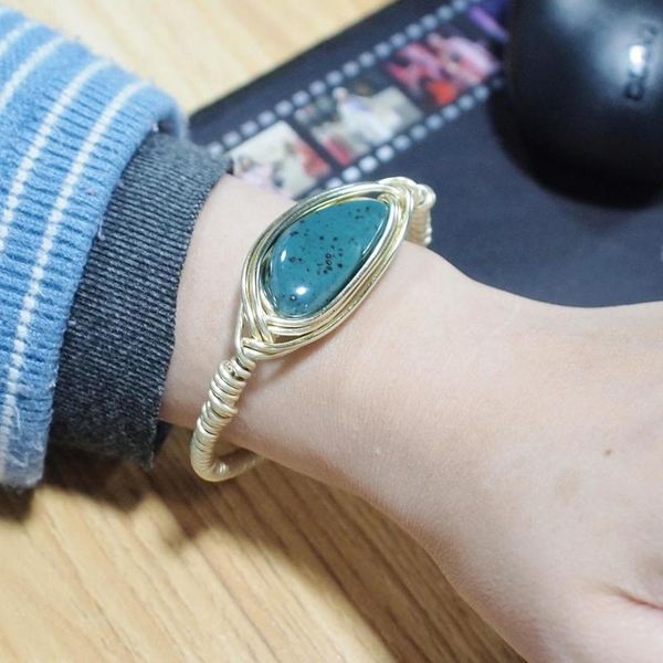 

brand handmade metal wire big ceramic bracelet for women bohemian statement jewelry cuff bangles & bracelets, Black