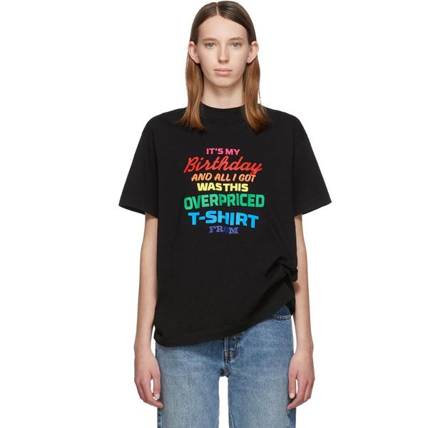 

20ss vt день рождения радуга красочные letters printed tee fashion street короткими рукавами summer casual футболка hip hop дышащий tee hfym, White;black