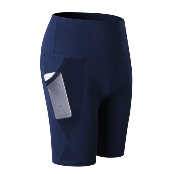

outdoor women high waist running training shorts yoga slant pocket sports quick-drying tight-fitting stretch fitness shorts, Black;blue