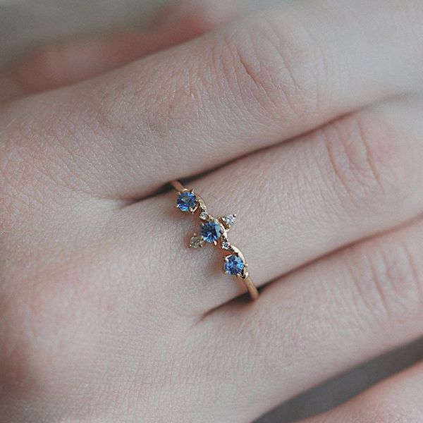 

retro crown wedding rings for women gold color plated chic tiny inlaid blue zircon engagement rings delicate party jewelry anel, Golden;silver