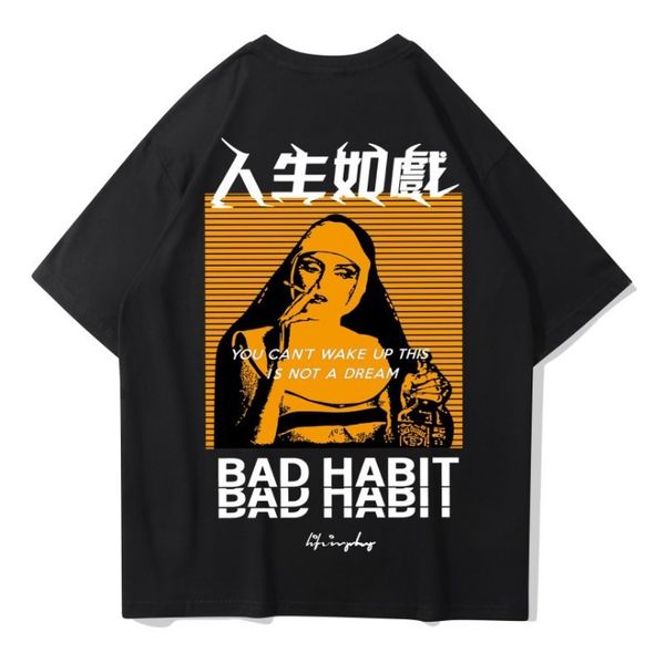 

men hip hop t shirts smoking sister picture retro t-shirt streetwear harajuku tshirt oversized summer black tees cotton, White;black