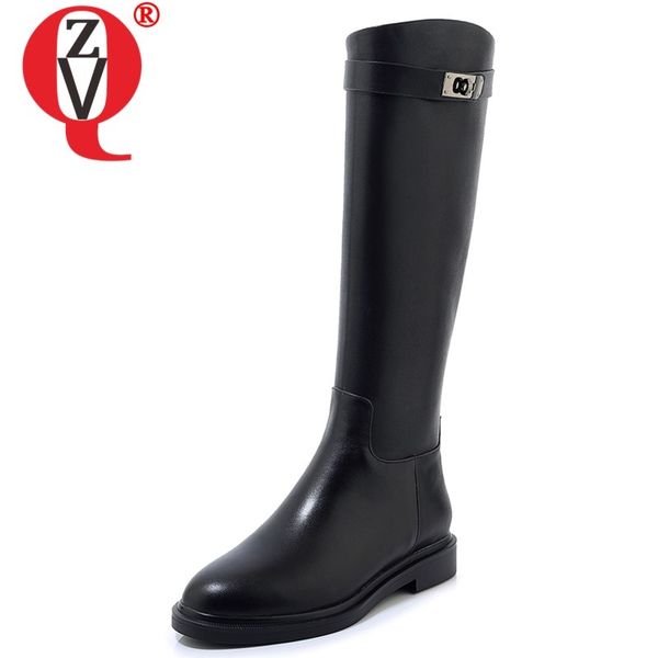 

zvq 2019 winter new concise casual knee high boots outside comfortable mid heels round toe women shoes drop shipping size 33-40, Black