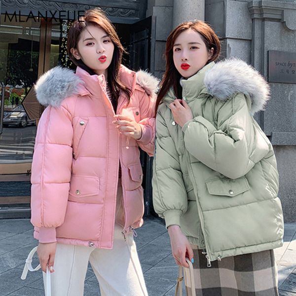 

casual fur hooded down coat women winter thick warm plus size parka coats ladies korean down jacket female vogue solid outerwear, Black