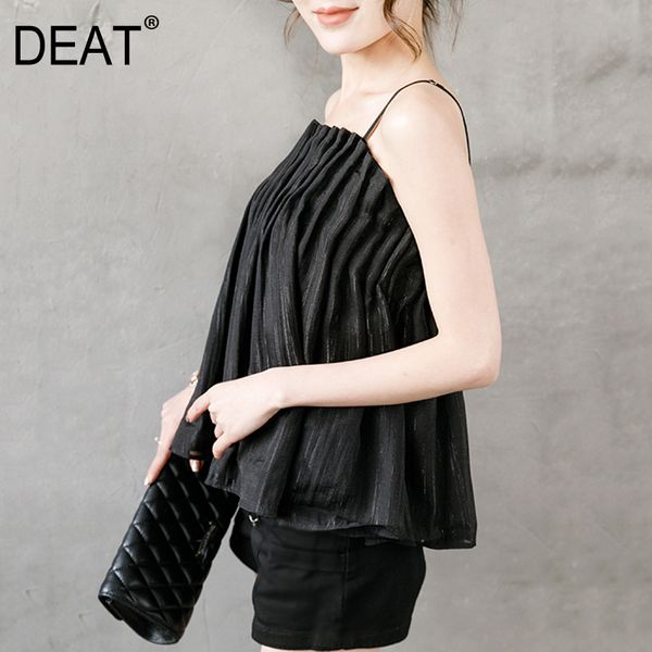 

deat] women loose fit black plated brief temperament vest new v-collar sleeveless fashion tide spring autumn 2020 13p891, Black;white