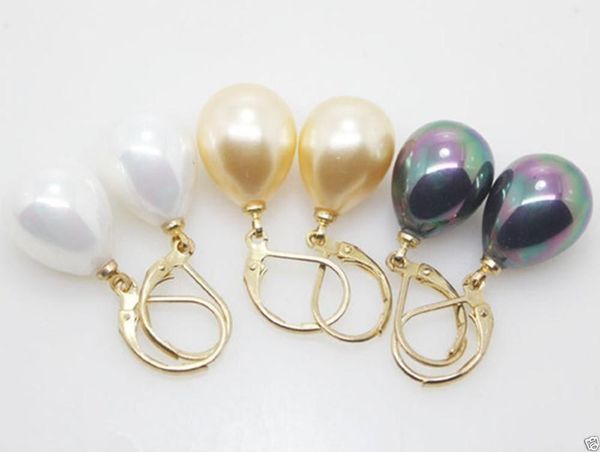 

jewelry 12x16mm white yellow black shell pearl dangle earrings 56g4, Silver