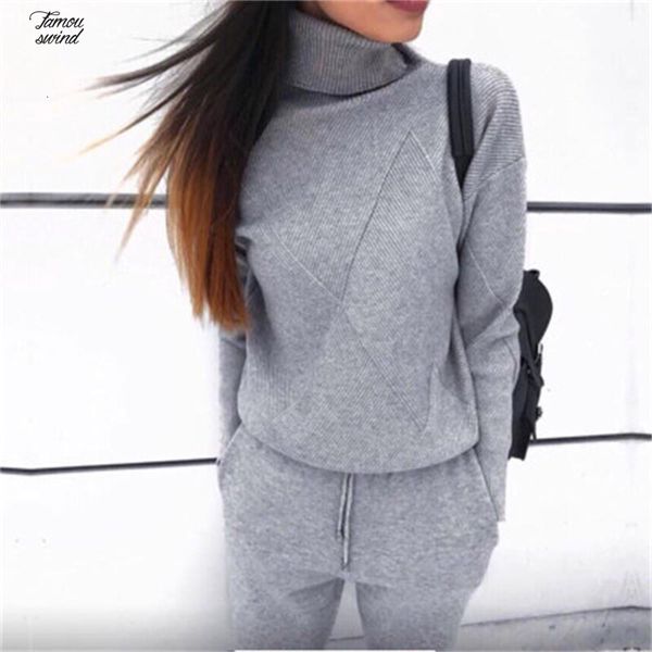 

and sportswear winter explosions autumn high collar knit pants suit casual regular womens two piece sweater suit drop shipping, White