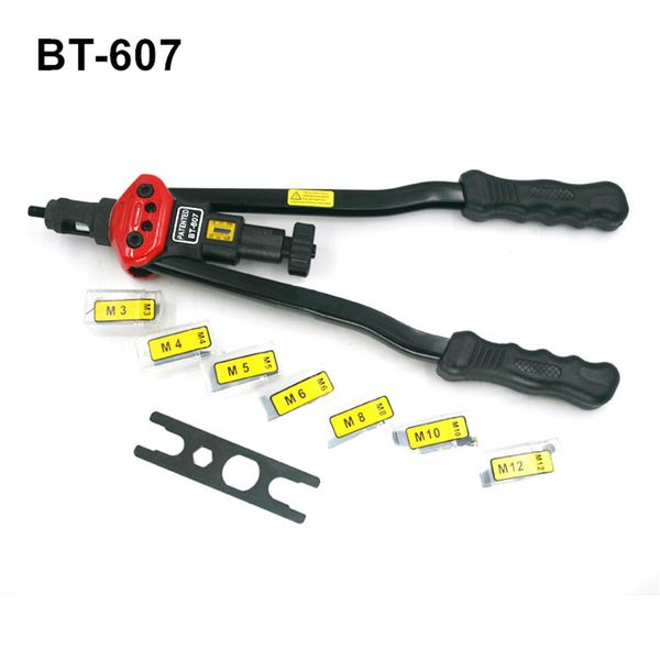 

440mm hand riveter bt-607 pull rivet nut gun 7 inch riveting tools with dies m3/m4/m5/m6/m8/m10/m12 carton package