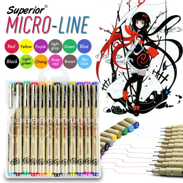 

10pcs/lot pigma micron sketch marker pen black pigment liner neelde drawing pen for drawing sketching writing hook art, Blue;orange