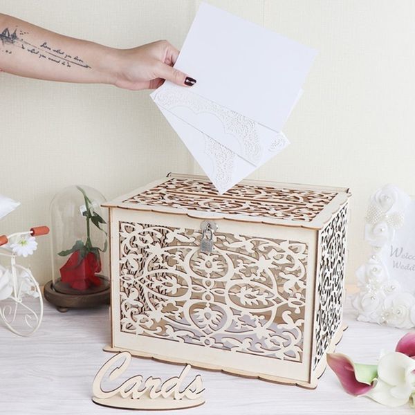 Diy Rustic Wedding Card Box Wooden Money Box With Lock Greeting