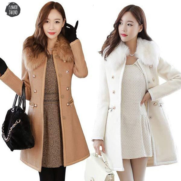 

women coat and woolen patchwork slim womens jacket fur collar cashmere coat jacket drop shipping good quality, Black