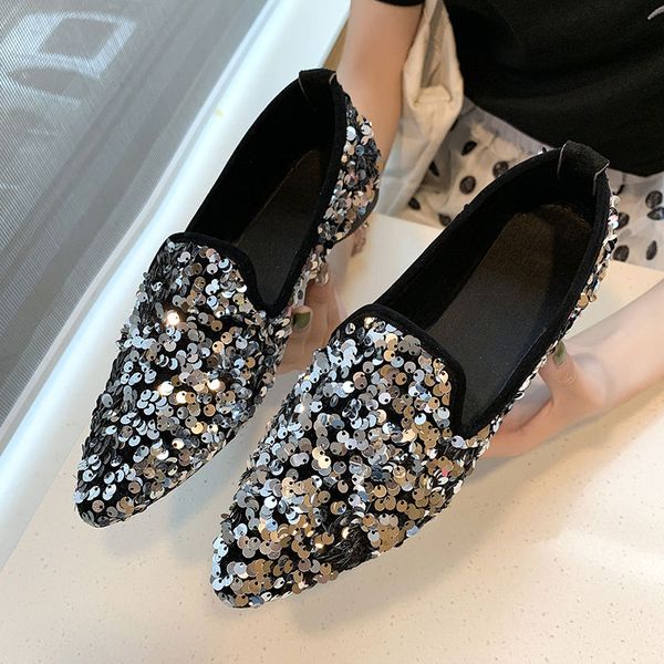 

fashion women ballet shoes leisure spring autumn ballerina bling flash sequins flats shoes princess shiny pointed wedding, Black