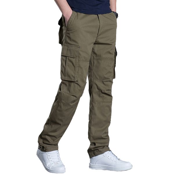 

multi pocket trousers men casual cotton loose overalls mens streetwear tactical cargo pants pantalon homme, Black