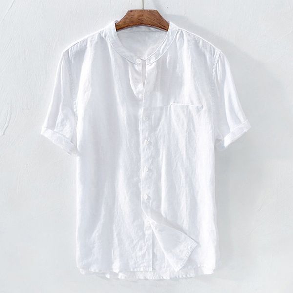 

summer stand collar shirts short sleeve breathable plus size l~3xl, White;black