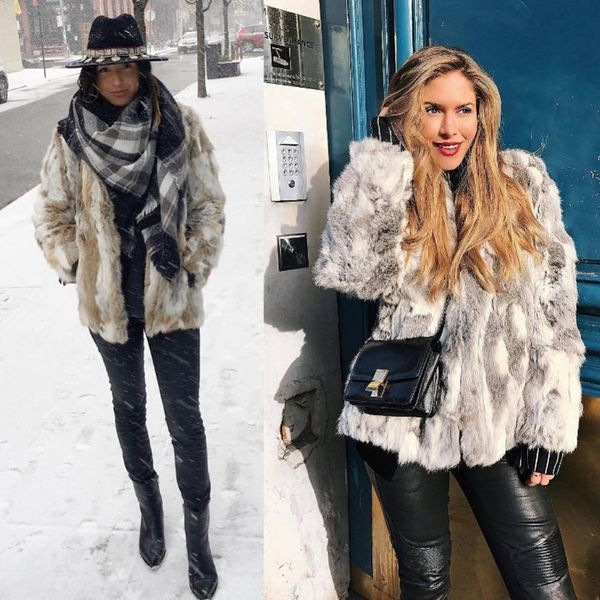 

new winter fashion trendy real fur coat for women pieces of natural rabbit fur coats plus size genuine leather mid-long fur coat y190926, Black;brown