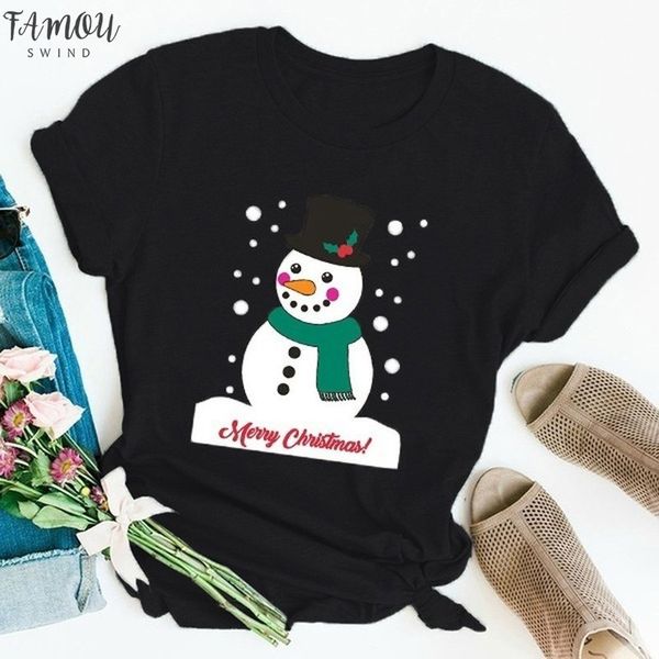 

santa snowman t shirt women christmas cartoon printed plus size short sleeve t shirts camiseta feminina women xmas party tshirt, White