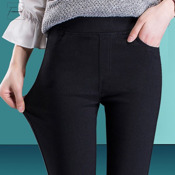 

new spring fashion trousers women pencil pants casual elastic waist pants plus size black white stretch skinny