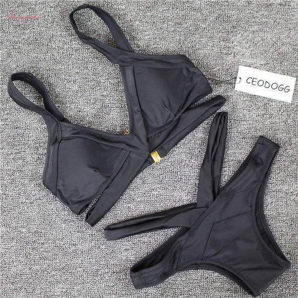 

gold buckle bikini set swimsuit swimwear women bikini bandage beachwear padded bathing suit push up 2020 swimming suit, White;black