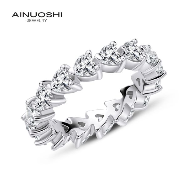 

ainuoshi 925 sterling silver wedding engagement full enternity rings anniversary heart cut ring silver women bridal ring jewelry, Golden;silver