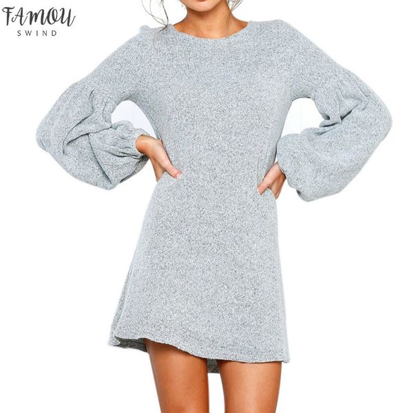 

2020 new loose casual women dress autumn winter knitted sweaters long sleeve dresses plus size, Black;gray