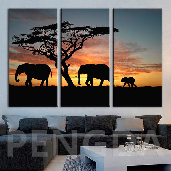 

modular canvas home decor sunset hd print animal elephant painting poster modern wall artwork pictures for living room framework