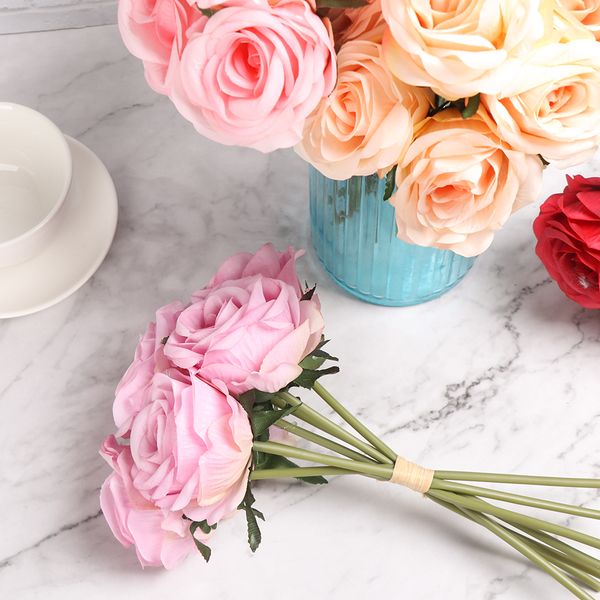 

7heads/bunch 27cm fake roses artificial flowers bridal bouquet silk bunch valentine's day gifts home decor handmade supplies