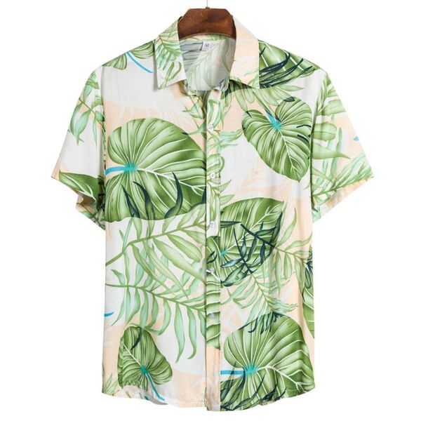 

summer men hawaiian shirts leaf print loose short sleeve camisa masculina men button down shirt 2020 chemise homme, White;black