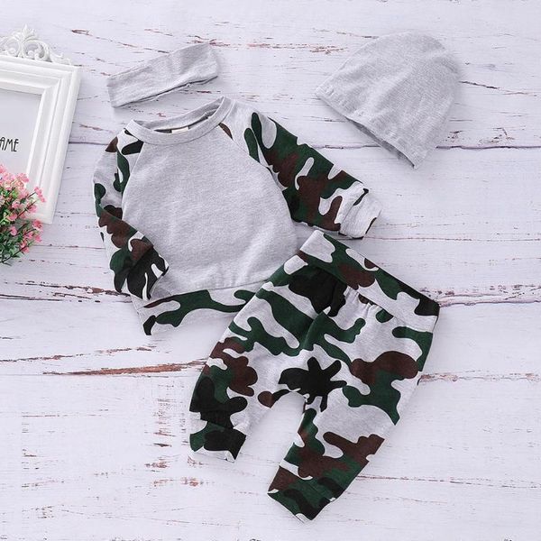 

baby boy spring autumn casual long-sleeves 4pcs camouflage clothes sets, White