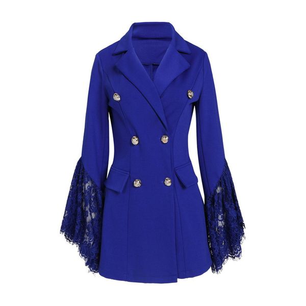 

Autumn Womens Designer OL Blazer Fashion Lace Panelled Jacket Female Lapel Neck Slim Suit with Single Breasted