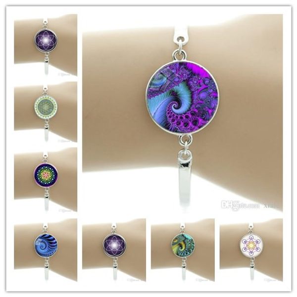 

women fashion flower of life chakra bracelet sacred geometry art mandala glass cabochon bracelets handmade jewelry ns484, Golden;silver