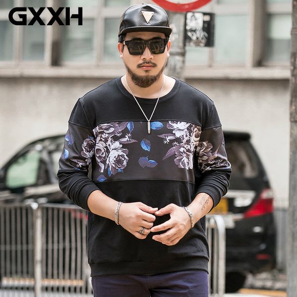

gxxh black sweatshirt mens fashion o-neck pullover patchwork flower print design street wear clothes autumn casual cotton male