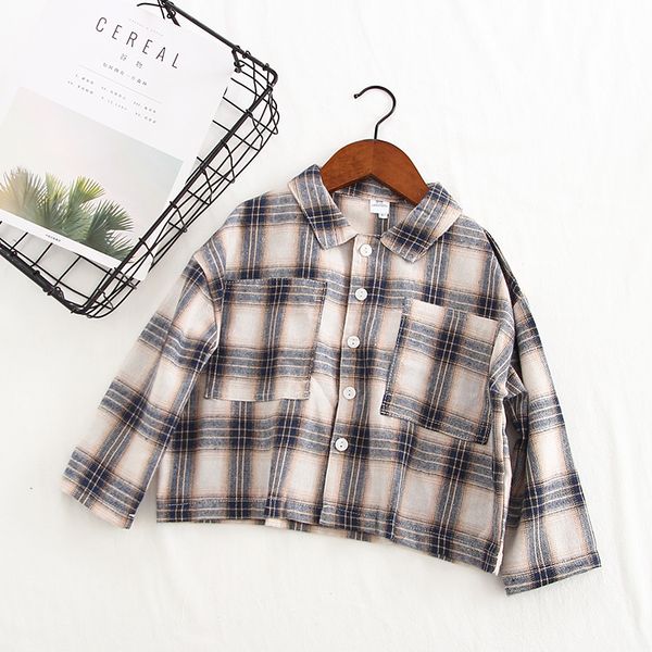 

boys and girls shirt 1-5 years old korean boys and girls neutral shirts baby shirt plaid long-sleeved shirt spring and autumn, White;black