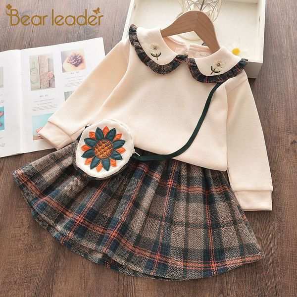 

bear leader girls dress new winter kids princess dress long sleeve sweet girls clothing pullover+ dress with bag vestido t200624, Red;yellow