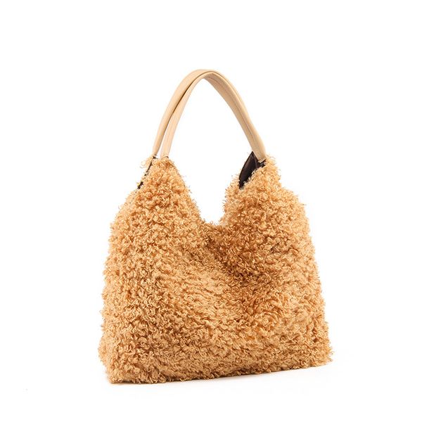 

fashion woman's handbag ladies retro open large capacity wool lamb plush soft shoulder bag luxury handbags women bags designer