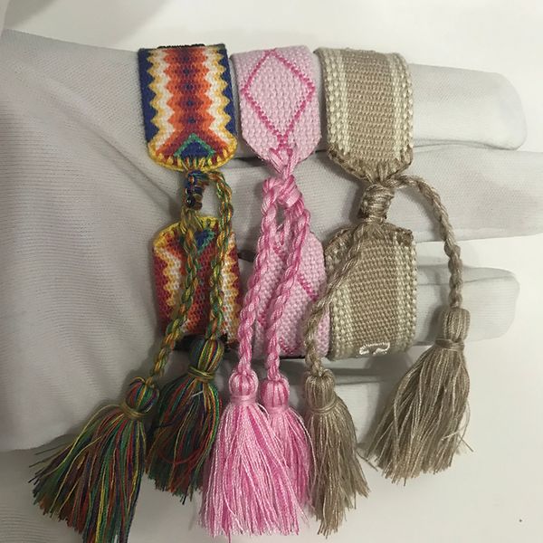 

19hot d марка женская мода ювелирные изделия, хлопок ювелирные изделия письмо подпись вышивка браслет кисточкой тканые кружева браслет, Golden;silver