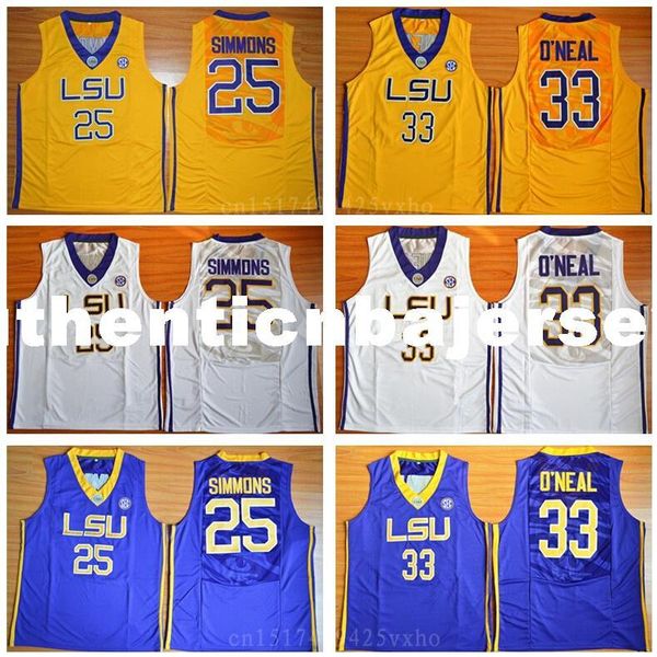 

трикотажные изделия колледжа lsu tigers желтый фиолетовый белый 33 o'neal ben simmons футболка jerseys для баскетбола new material ncaa coll, Black;blue