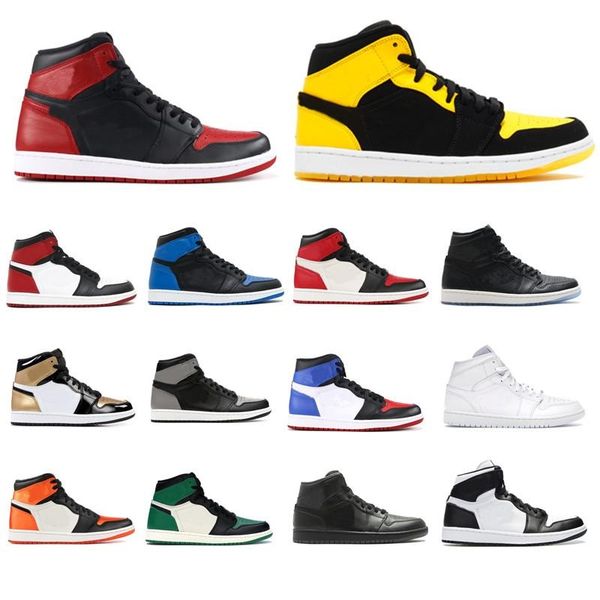 

with box og 1 neutral grey bred toe unc patent basketball shoes men 1s gold toe 3 black toe chicago j1 sneakers