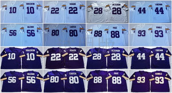 

football jerseys fran tarkenton paul krause adrian peterson chuck foreman chris doleman white purple ncaa men retro stitched, Black