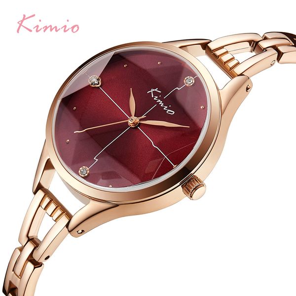 

kimio unique cutting mirror waterproof watch for women rose gold thin stainless steel bracelet watches crystal dial wristwatch, Slivery;brown