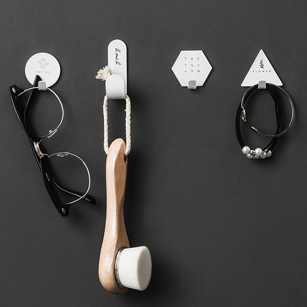 

4pcs simple portable geometric elements key hook wall coat hanger letter rack key holder self-adhesive stand for home decoration