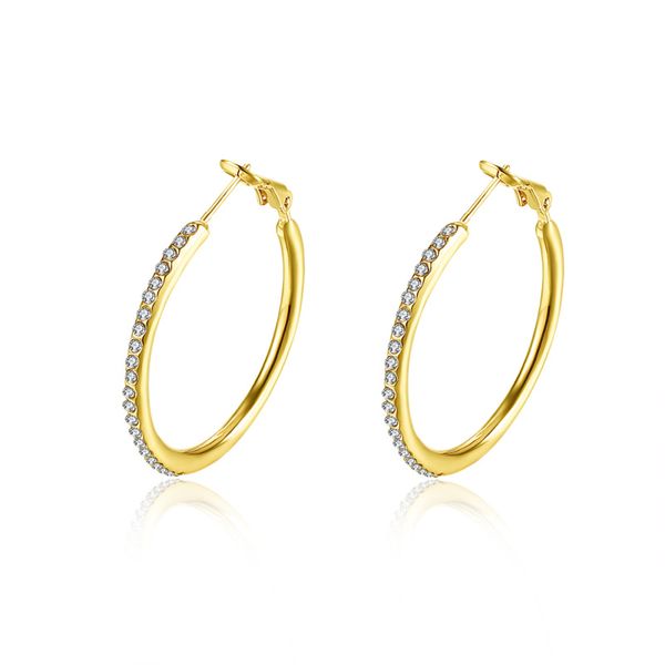 

resplendent gold white cubic zirconia simple brincos grandes hoop earrings for women fashion jewelry e2134, Golden;silver