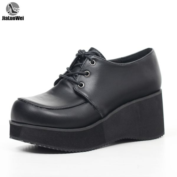 

jialuowei new style unisex's rockabilly casual lace up platform shoes 36-46, Black