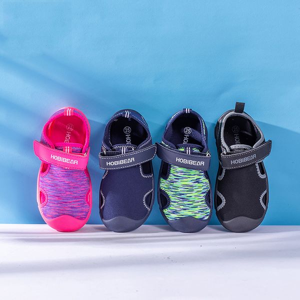 

summer children sandals flying woven cloth girls boys casual shoes fashion non-slip toe protect kids toddler beach sandals, Black;red