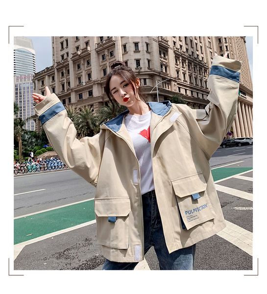

autumn winter loose bf harajuku matching baseball jacket woman casual hooded acket streetwear long sleeve zipper jacket coat, Black;red