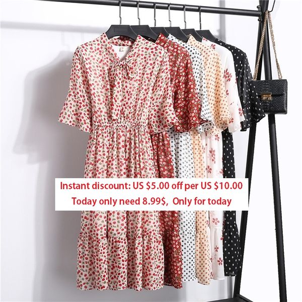 

2020 new women summer white beach dress floral chiffon dress elastic waist ruffle sleeve pleated clothes for women, Black;gray