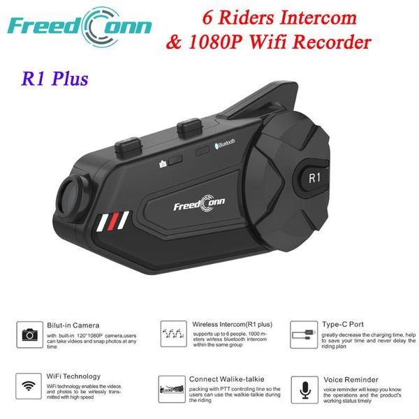 

conn r1 plus 1080p wifi video recorder 1000m motorcycle intercom headset logger 6 riders talking group interphone recorder