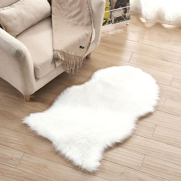 

1pc irregular shape soft artificial sheepskin rug carpet chair cover artificial wool warm hairy carpets for living room skin fur area rugs