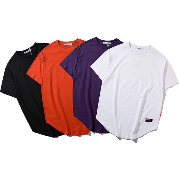 

летние мужчины расширяют чистый цвет круглый вырез с длинным коротким рукавом свободные хлопчатобумажные футболки черный белый оранжевый, White;black