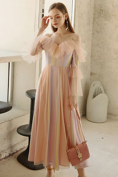 

rainbow color chiffon vacation dress suspender gauze fairy gentle skirt elegant evening dress womens summer dresses, White;black