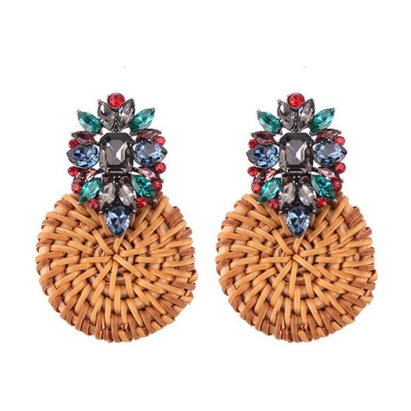 

new trendy fashion luxury designer exaggerated beautiful diamond colorful crystal bamboo braided stud earrings jewelry for woman 10 colors, Golden;silver